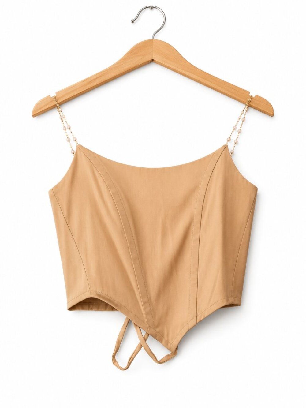 Paradis London Nude Beaded Strap Lace Up Corset Top M/L
